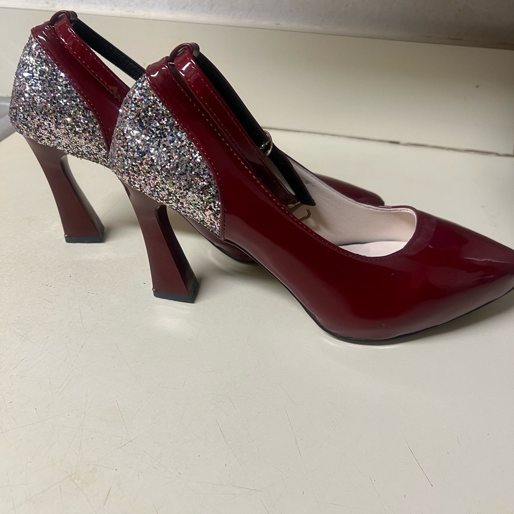 Chic Burgundy and Silver Glitter Heels